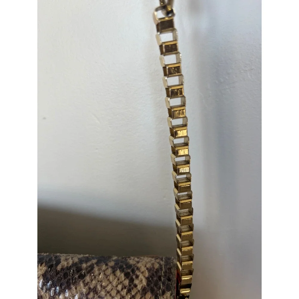 Gianni Bini Crossbody Bag Tan Snakeskin Neon Pink Gold Chain Strap Womens